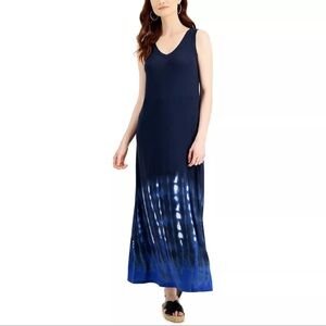 STYLE & Co Navy Blue Tie-Dye Maxi Dress